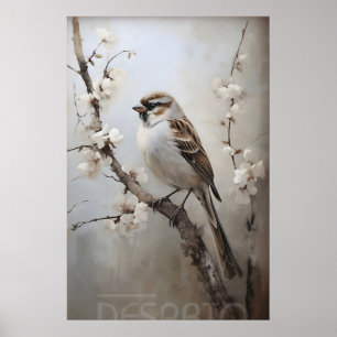 Mussen lente bosprint, rustieke vogelkinderkamer poster