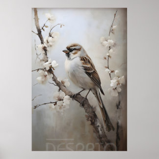 Mussen lente bosprint, rustieke vogelkinderkamer poster