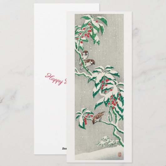Mussen op een besneeuwde tak feestdagenkaart (Voorkant / Achterkant)