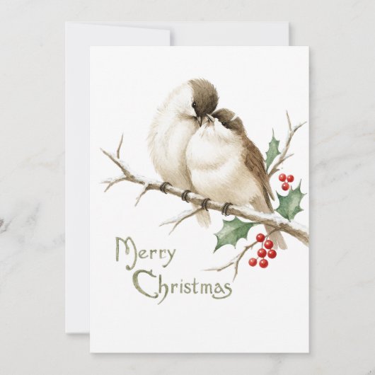 Mussen op een Kersttak Kaart (Voorkant)