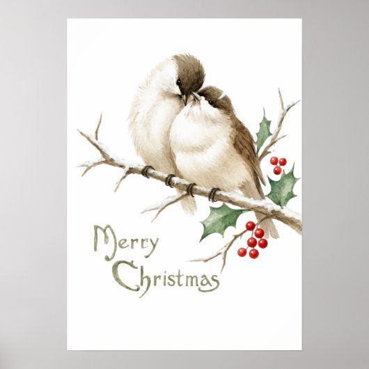 Mussen op een Kersttak Poster (Voorkant)