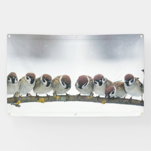 MUSSEN OP EEN TAK Banner MET GROMMETS (Horizontaal)