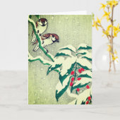 MUSSEN RODE BESSEN KERST KAART (Gele Bloem)