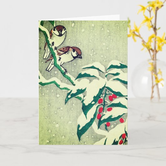 MUSSEN RODE BESSEN KERST KAART (Gele Bloem)