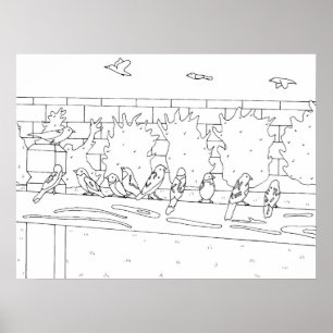 Mussen Vogels vergadering op de rail tekening, Pos Poster