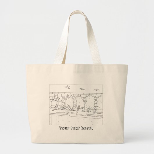 Mussen zittend op Rail Outline Kleurzakken Grote Tote Bag (Voorkant)