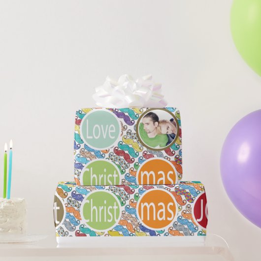 Mustache 1e Kerstmis Hipster gepersonaliseerde fot Cadeaupapier (Feestgeschenken)