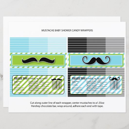 Mustache Baby shower Chocolade Bar wrappers (Voorkant / Achterkant)