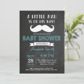 Mustache Baby shower Invitation Aqua en Grey Kaart (Staand voorkant)