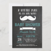 Mustache Baby shower Invitation Aqua en Grijs Kaart (Voorkant)