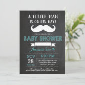 Mustache Baby shower Invitation Aqua en Grijs Kaart (Staand voorkant)