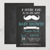 Mustache Baby shower Invitation Aqua en Grijs Kaart (Voorkant / Achterkant)