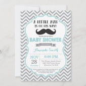 Mustache Baby shower Invitation Aqua en Grijs Kaart (Voorkant)