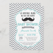 Mustache Baby shower Invitation Aqua en Grijs Kaart (Voorkant / Achterkant)