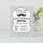Mustache Baby shower Invitation Black en Grey Kaart (Staand voorkant)