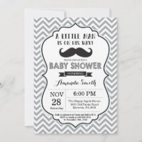 Mustache Baby shower Invitation Black en Grey