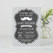 Mustache Baby shower Invitation Black en Grey Kaart (Staand voorkant)