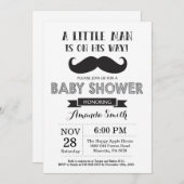 Mustache Baby shower Invitation Black en Grey Kaart (Voorkant / Achterkant)
