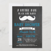 Mustache Baby shower Invitation Blauw en Grijs Kaart (Voorkant)