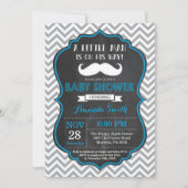 Mustache Baby shower Invitation Blue en Grey Kaart (Voorkant)