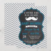 Mustache Baby shower Invitation Blue en Grey Kaart (Voorkant / Achterkant)