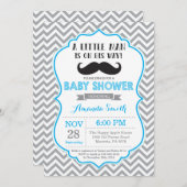 Mustache Baby shower Invitation Blue en Grey Kaart (Voorkant / Achterkant)