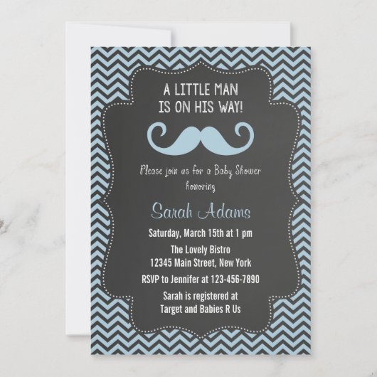 Mustache Baby shower Invitation Chalkboard Kaart (Voorkant)