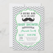 Mustache Baby shower Invitation Green and Grey Kaart (Voorkant)