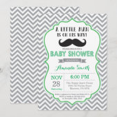 Mustache Baby shower Invitation Green and Grey Kaart (Voorkant / Achterkant)
