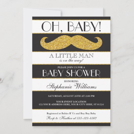Mustache Baby shower Invitation - Little Man Kaart (Voorkant)