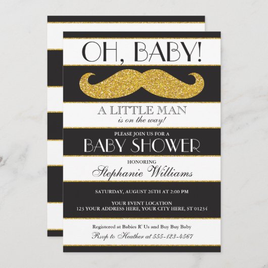 Mustache Baby shower Invitation - Little Man Kaart (Voorkant / Achterkant)