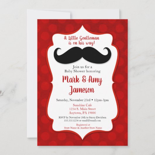 Mustache Baby shower Invitation Little Man Red Kaart (Voorkant)