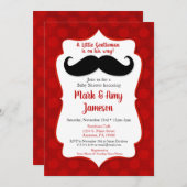 Mustache Baby shower Invitation Little Man Red Kaart (Voorkant / Achterkant)