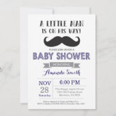 Mustache Baby shower Invitation Navy blauw en grij Kaart (Voorkant)
