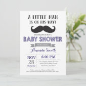 Mustache Baby shower Invitation Navy blauw en grij Kaart (Staand voorkant)