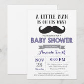 Mustache Baby shower Invitation Navy blauw en grij Kaart (Voorkant / Achterkant)