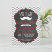 Mustache Baby shower Invitation Red en Grey Kaart (Staand voorkant)