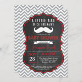 Mustache Baby shower Invitation Red en Grey Kaart (Voorkant / Achterkant)