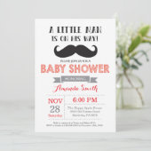 Mustache Baby shower Invitation Red en Grey Kaart (Staand voorkant)