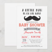 Mustache Baby shower Invitation Red en Grey Kaart (Voorkant / Achterkant)