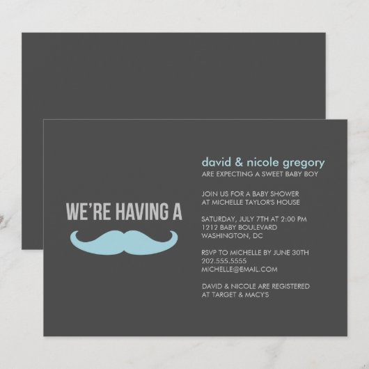 Mustache Baby shower Kaart (Voorkant / Achterkant)