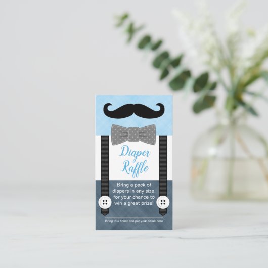 Mustache baby shower luier loterij ticket marine informatiekaartje (Staand voorkant)