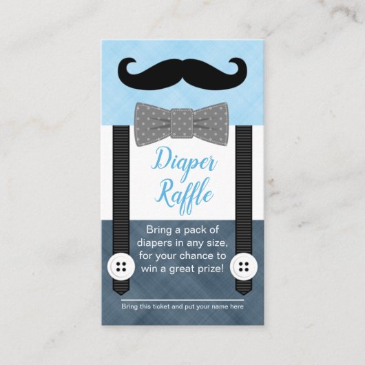 Mustache baby shower luier loterij ticket marine informatiekaartje (Voorkant)