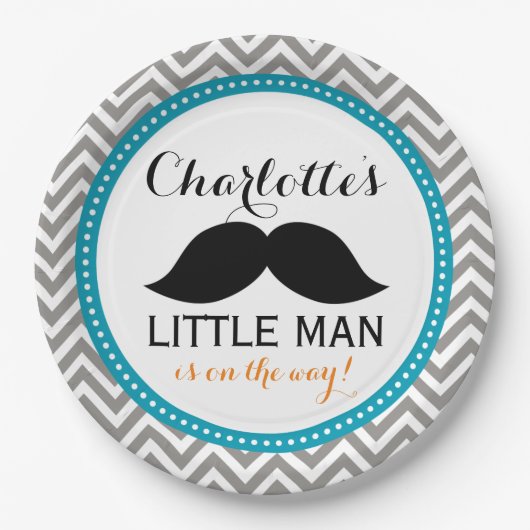 Mustache Baby shower Paper Borden, Little Man Blue Papieren Bordje (Voorkant)