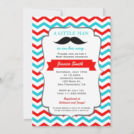 Mustache Baby shower Uitnodiging (Voorkant)