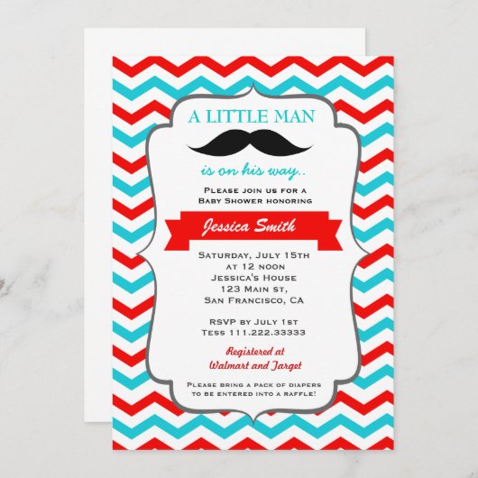 Mustache Baby shower Uitnodiging (Voorkant / Achterkant)
