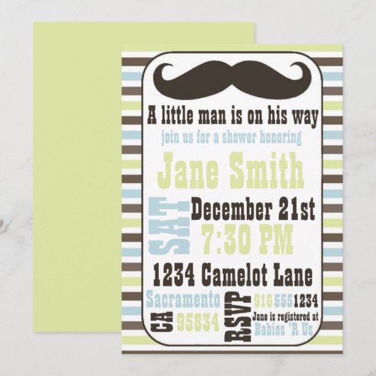 Mustache Baby shower Uitnodiging (Voorkant / Achterkant)