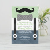 Mustache baby shower Uitnodiging Green Navy Bow st (Staand voorkant)