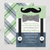 Mustache baby shower Uitnodiging Green Navy Bow st (Voorkant / Achterkant)
