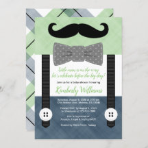 Mustache baby shower Uitnodiging Green Navy Bow st